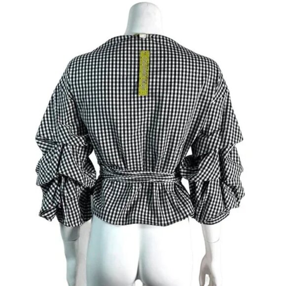 NWT Black and white wrap ruffled tie Top S $90 - Picture 4 of 10